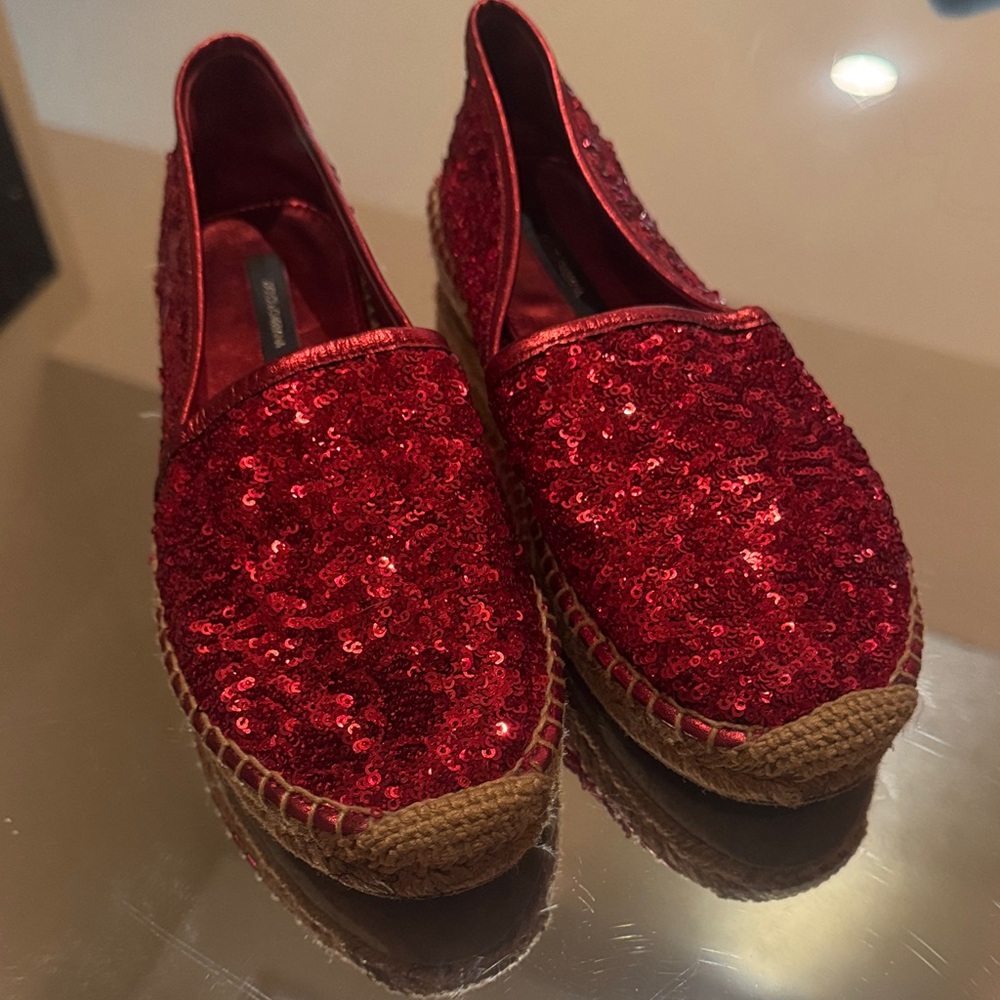 Dolce & Gabbana Red Sequin Espadrilles 4th of July Sale